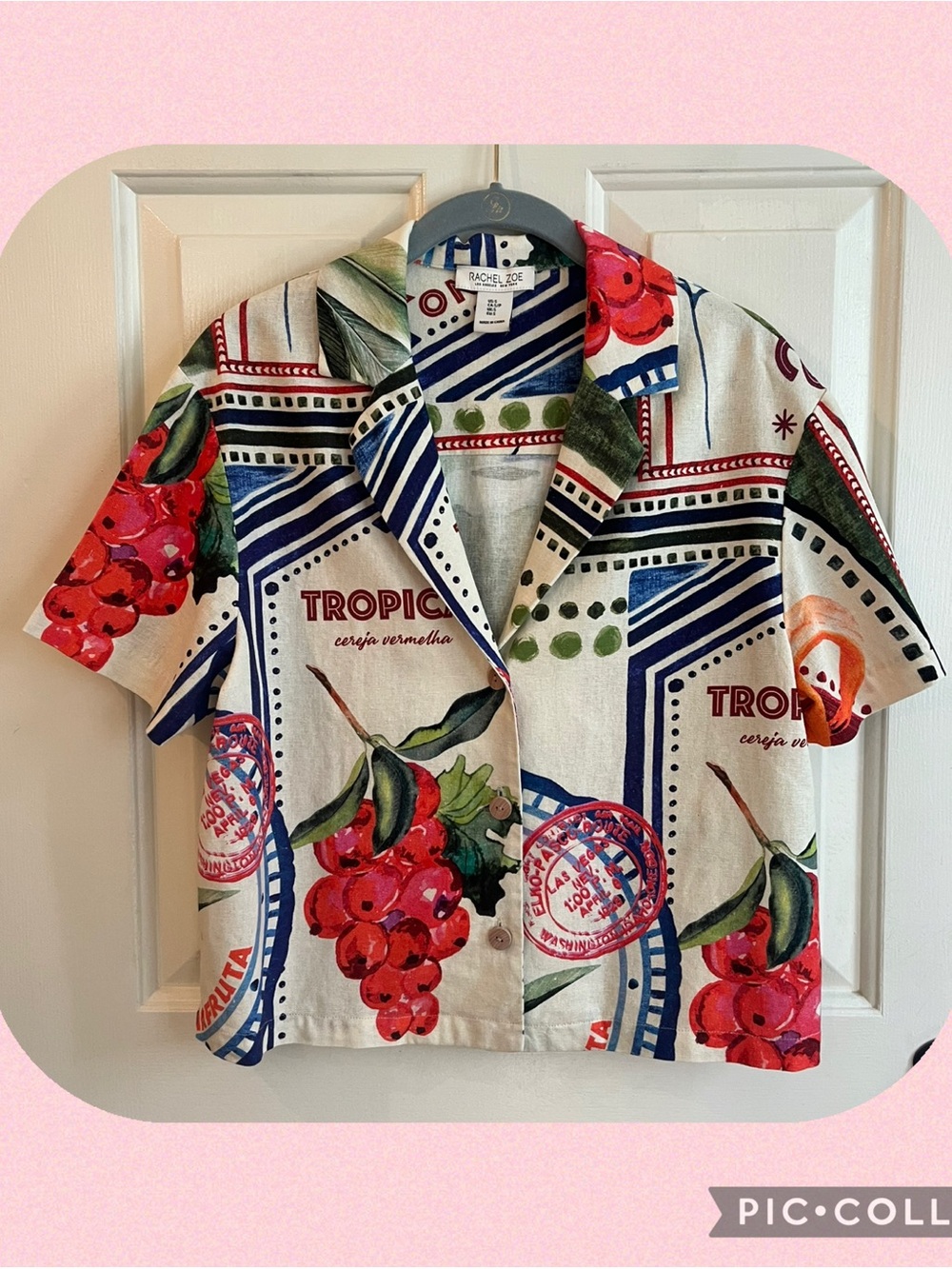 💖Rachel Zoe Tropical Stamp Print Linen Blend Shirt💖